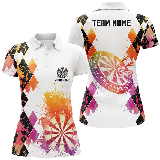 Colorful Watercolor Argyle Pattern Womens Darts Polo Shirt Custom Dart Jerseys For Women LDT1005
