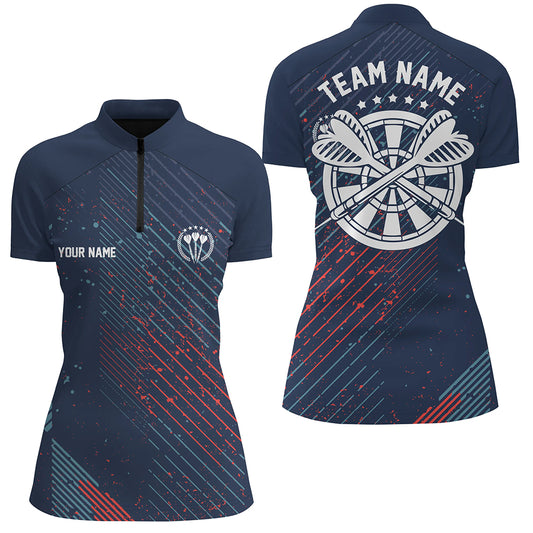 Personalized Red Blue Geometric Pattern Darts Quarter Zip Shirt Navy Dart Jersey For Women LDT0484
