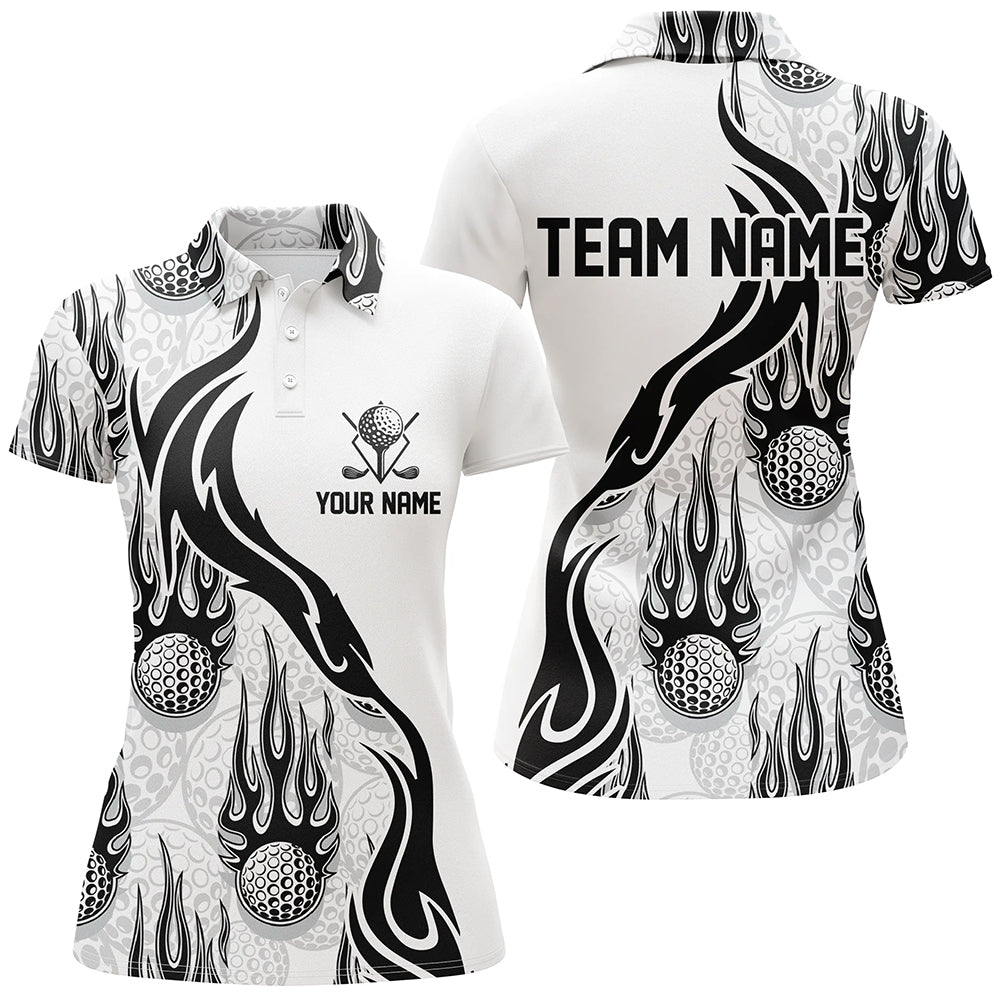 Flame Golf Ball Black White Golf Polo Shirt Personalized Golf Shirts For Women Golfing Gifts LDT0781
