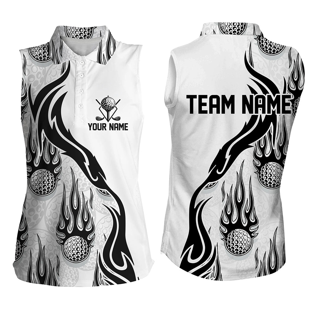 Flame Golf Ball Black White Womens Sleeveless Polo Shirt Personalized Golf ShirtsFor Women Golf Gifts LDT0781