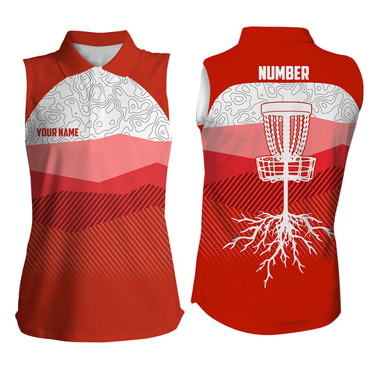 Red Mountains Disc Golf Womens Sleeveless Polo Shirt Custom Disc Golf Shirt For Women Cool Golf Gifts LDT0788