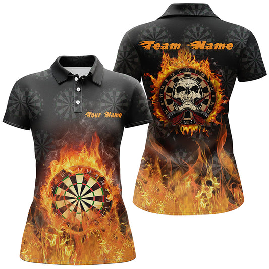 Fire Flame Skull Darts Womens Polo Shirts Custom Darts Shirt For Women Cool Dart Jerseys LDT1029