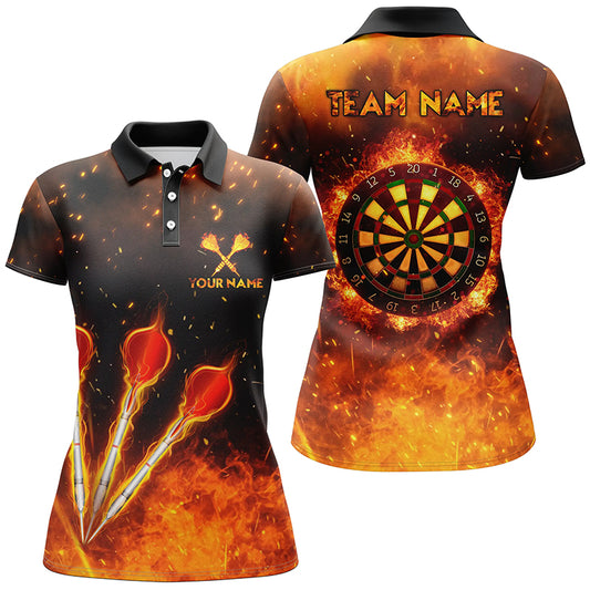 Orange Fire Flame Sports Womens Darts Polo Shirt Custom Darts Shirt For Women Dart Jerseys LDT1440