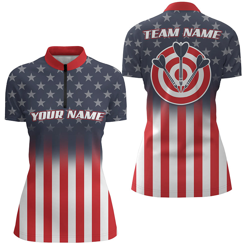 Gradient American Flag Darts Quarter-Zip Shirt Custom Patriotic Dart Jerseys For Women LDT1047