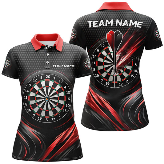 Black&Red Sport Womens Darts Polo Shirt Custom Darts Shirt For Women Cool Dart Jerseys LDT1239