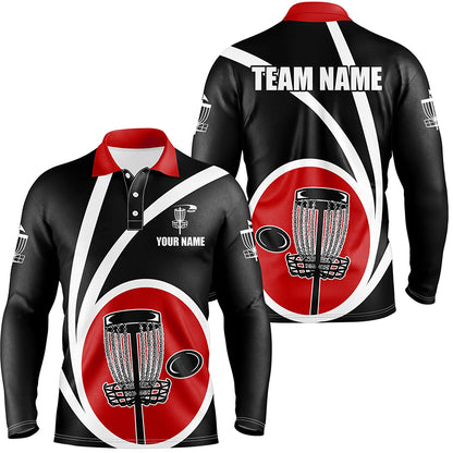 Customized Black Red Mens Disc Golf Polo Shirts Cool Disc Golf Shirt For Male Team Disc Golf Gifts LDT1244