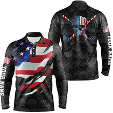 Load image into Gallery viewer, Mens 3D American Flag Custom Golf Pattern Black Polo Shirts Skull Golf Shirts For Men LDT0559