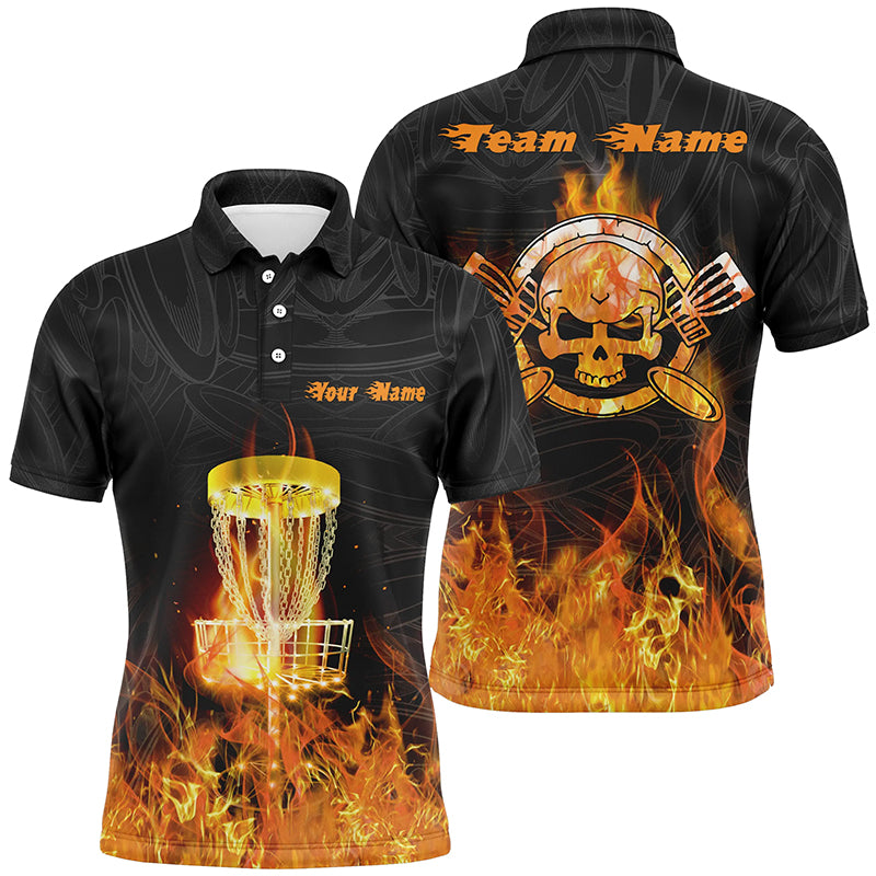 Fire Flame Disc Golf Mens Polo Shirt Custom Orange Skull Disc Golf Shirts For Men Golf Gifts LDT0905