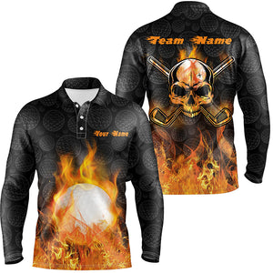 Fire Flame Golf Ball Mens Polo Shirt Custom Orange Skull Golf Shirts For Men Best Golf Gifts LDT0906