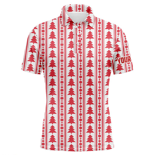 Red Christmas Trees & Garlands Flat Mens Golf Polo Shirts Customized Golf Shirts For Men LDT0639