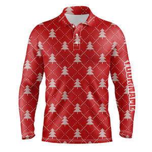 Christmas Trees Red Knitted Mens Golf Polo Shirts Argyle Golf Shirts For Men Golfer Gifts LDT0642