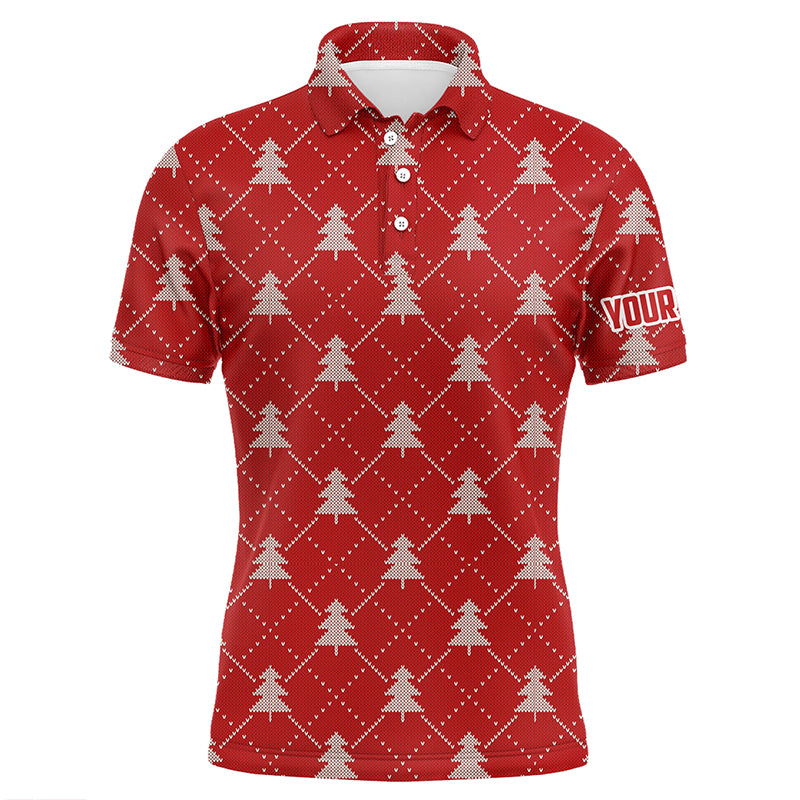 Christmas Trees Red Knitted Mens Golf Polo Shirts Argyle Golf Shirts For Men Golfer Gifts LDT0642