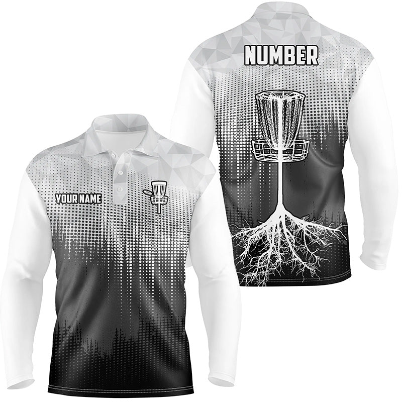 Black & White Mens Disc Golf Polo Shirts Custom Disc Golf Basket Personalized Disc Golf Gifts LDT1323