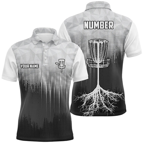 Black & White Mens Disc Golf Polo Shirts Custom Disc Golf Basket Personalized Disc Golf Gifts LDT1323