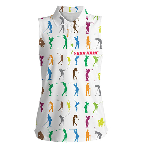 Colorful Golfers Womens Sleeveless Polo Shirts Custom Name Cool Golf Shirts For Women Golfing Gifts LDT1328