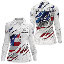Load image into Gallery viewer, American Flag Ripped White Grunge Golf Polo Shirts Custom Patriotic Golf Shirts For Women LDT0699