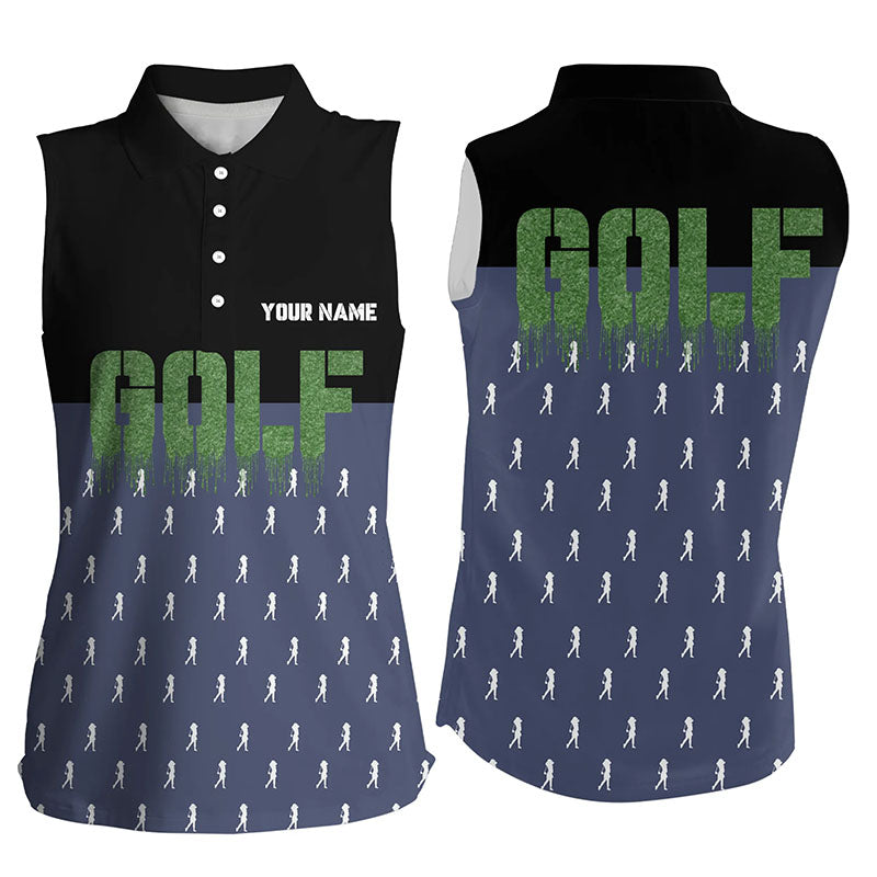 Black And Navy Womens Sleeveless Golf Polo Shirts Custom Funny Golf Shirt For Ladies Skull Golf Gifts LDT0136