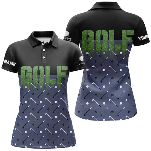 Black And Navy Womens Golf Polo Shirts Custom Funny Golf Shirt For Ladies Skull Golfing Gifts LDT0142