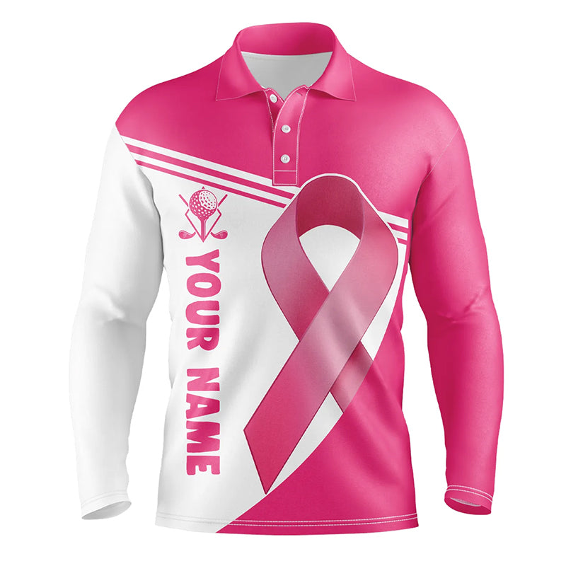 Breast Cancer Pink Ribbon Mens Golf Polo Shirts Custom Name Golf Shirts For Men Golfing Gifts LDT1351