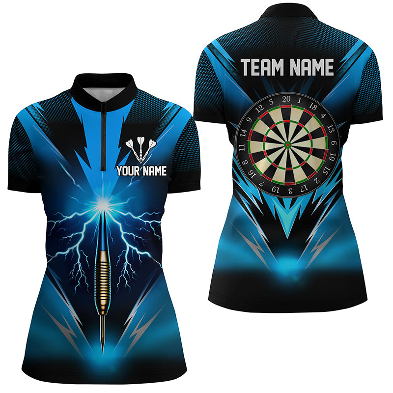 Blue Thunder Lightning Darts Quarter Zip Shirt Custom Dart Shirts For Women Dart Jerseys LDT1373