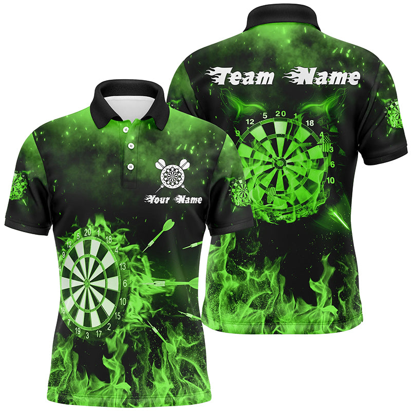 Green Fire Flame Personalized Mens Darts Polo Shirt Custom Darts Shirt For Men Dart Jersey LDT1378