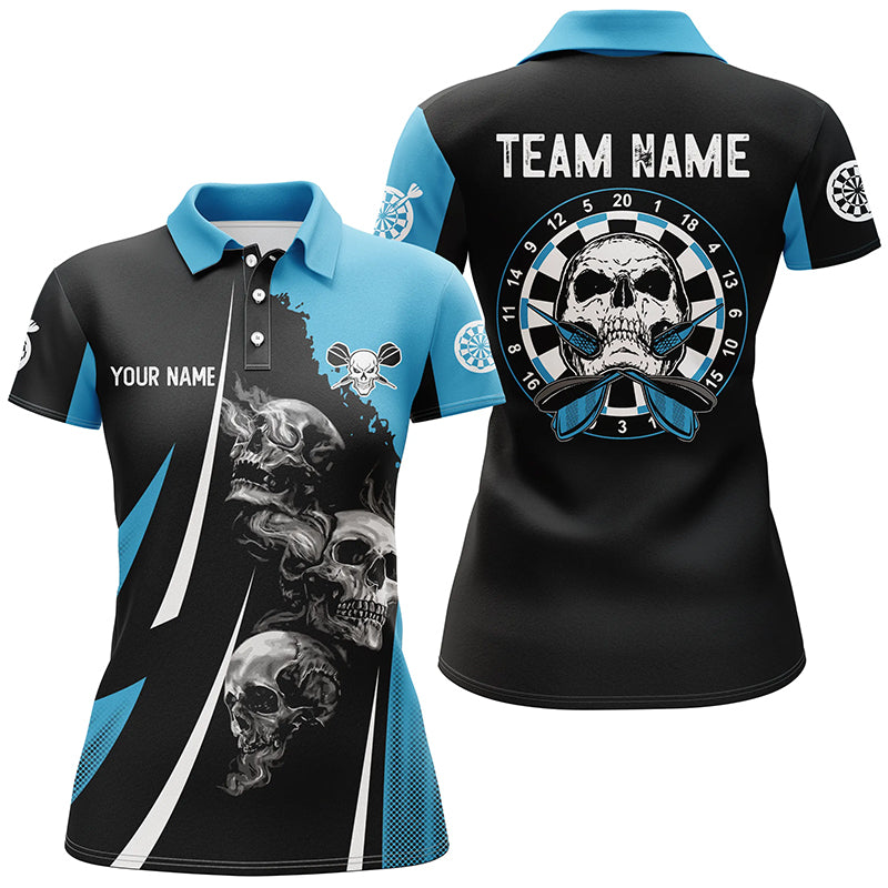 Skull Strike Personalized Darts Polo Shirt Black Blue Custom Skull Dart Jerseys For Women LDT0973