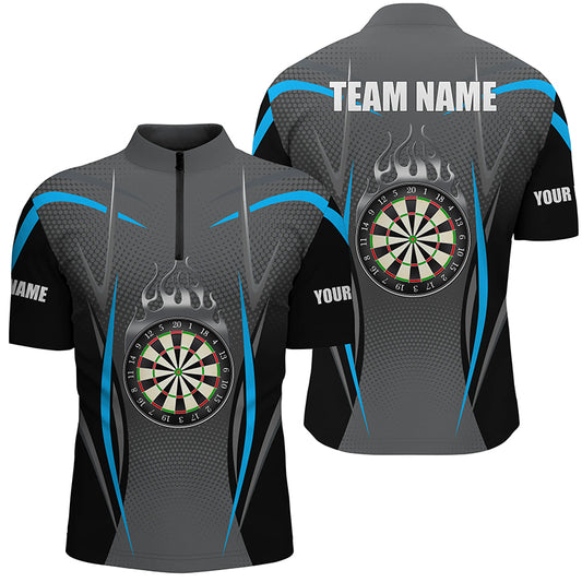 Blue Grey Sports Style Darts Quarter Zip Shirt Custom Darts Shirt For Men Dart Jerseys LDT1382