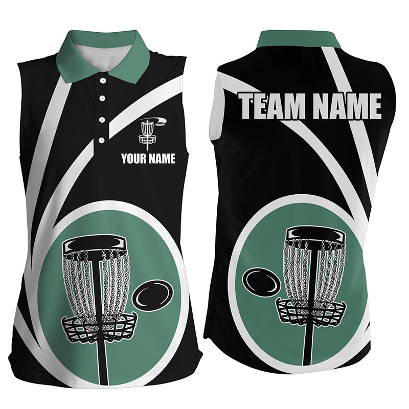 Customized Black Green Disc Golf Womens Sleeveless Polo Shirt Cool Disc Golf Shirt For Team Golf Gift LDT0744