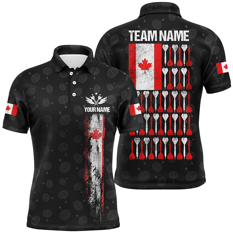 Retro Canada Flag Black Darts Men Polo Shirt Custom Patriotic Darts Jersey For Men LDT0765