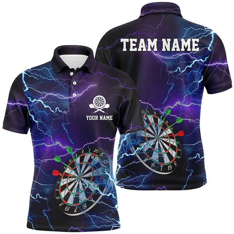 Personalized Thunder Lightning Purple Mens Darts Polo Shirt Custom Dart Jersey For Men LDT0979