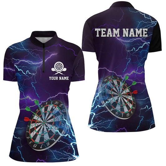 Personalized Thunder Lightning Purple Darts Quarter Zip Shirt Custom Dart Jersey For Women LDT0979
