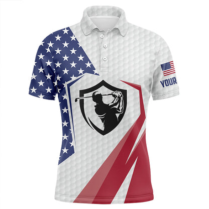 American Flag Mens Golf Polo Shirts, Personalized Us Flag Golf Shirts For Men, Patriotic Golf Gifts LDT0208