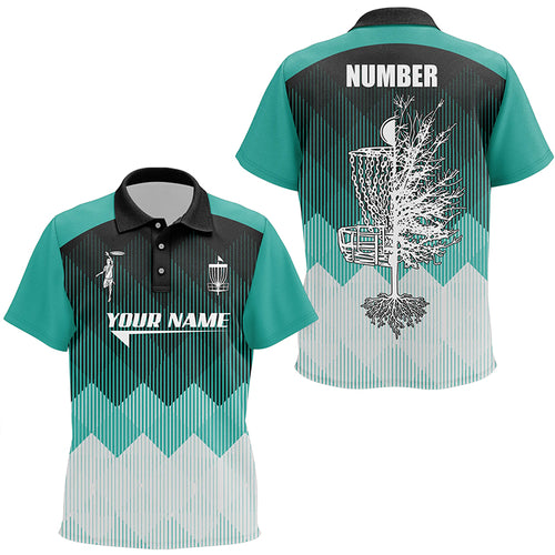 Turquoise Geometric Pattern Kids Disc Golf Polo Shirt Personalized Disc Golf Tops For Kid Golf gifts LDT1010