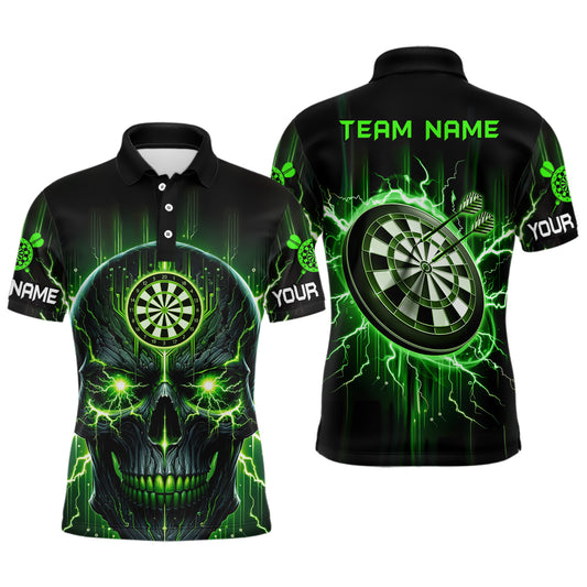 Black Green Skull Mens Darts Polo Shirt Custom Scary Darts Shirt For Men Dart Jerseys LDT1432