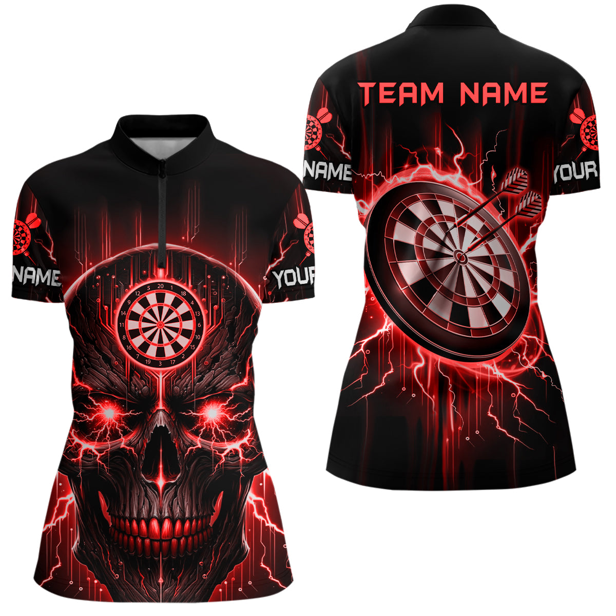 Black Red Skull Darts Quarter Zip Shirt Custom Scary Darts Shirt For Women Dart Jerseys LDT1433