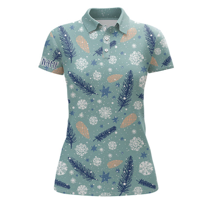 Blue Christmas Snowflakes Womens Golf Polo Shirt Xmas Women Golf Shirt Personalized Golf Tops LDT1021