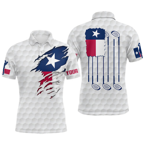 Retro Texas Flag White Golf Pattern Mens Polo Shirt Patriotic Golf Shirts For Men Golf Gifts LDT0495