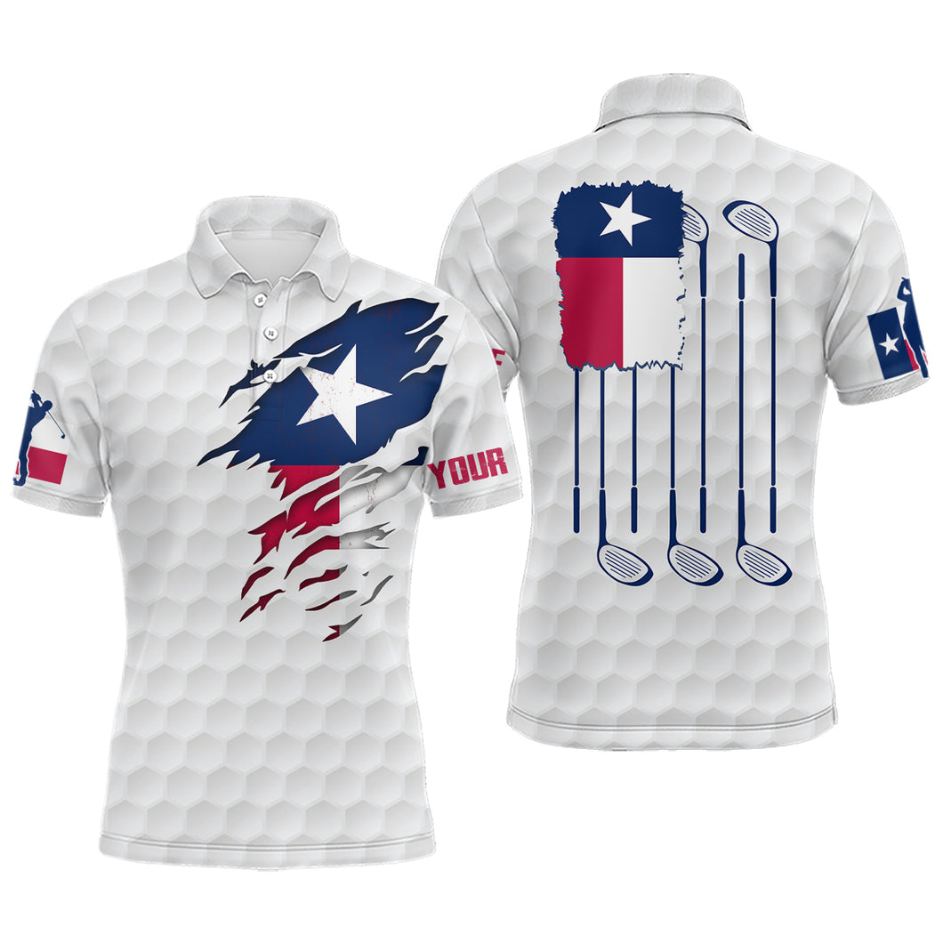 Retro Texas Flag White Golf Pattern Mens Polo Shirt Patriotic Golf Shirts For Men Golf Gifts LDT0495