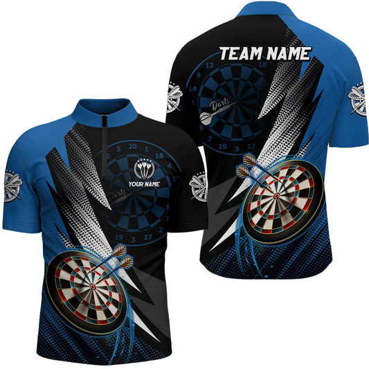 Personalized Black Blue Darts Quarter Zip Shirt Custom Cool Dart Shirt For Men Team Jersey LDT1217