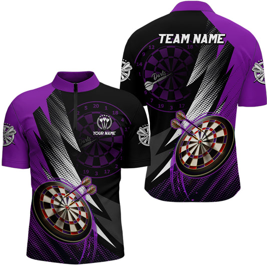 Personalized Black Purple Darts Quarter Zip Shirt Custom Darts Shirt For Men Team Jersey LDT1218
