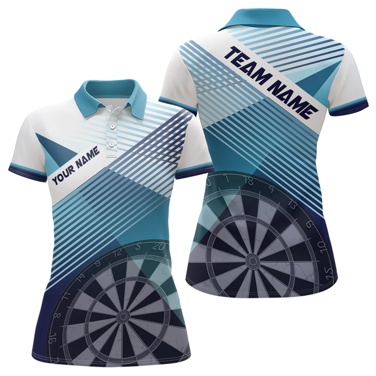 Silhouette White Blue Womens Dart Polo Shirt Personalized Cool Dart Jerseys For Women LDT0823