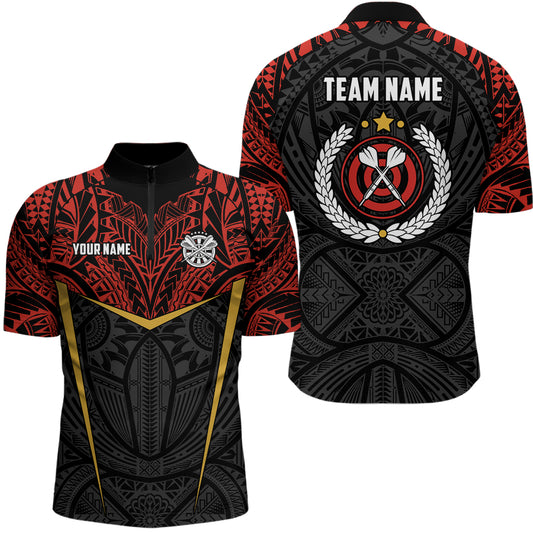 Personalized Red Yellow Tribal Pattern Darts Quarter Zip Shirt Custom Dart Jersey For Men LDT0826