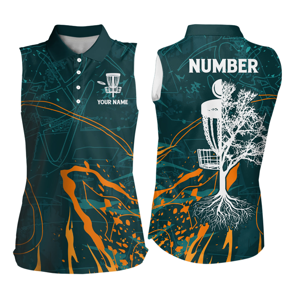 Personalized Disc Dude Disc Golf Women Sleeveless Polo Shirt Custom Green Orange Women Disc Golf Tops LDT0846