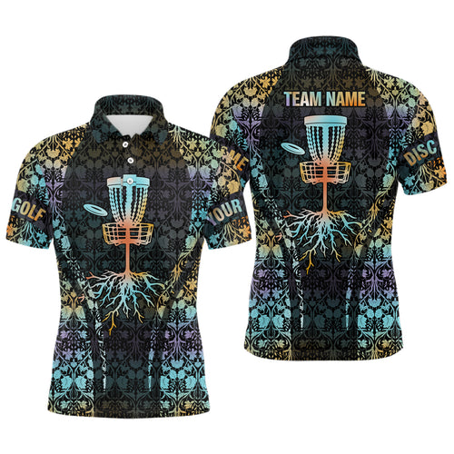 Personalized Floral Pattern Disc Golf Mens Polo Shirt Custom Disc Golf Shirts For Men Golf Gifts LDT0847