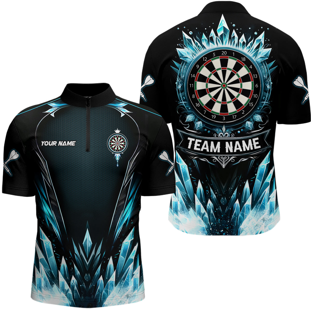 Blue Ice Dartboard Custom Darts Quarter Zip Shirt Cool Darts Shirt For Men Dart Jerseys LDT1241