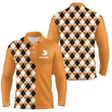 Load image into Gallery viewer, Orange Argyle Pattern Mens Golf Polo Shirts Personalized Cool Golf Shirts For Men Golf Gifts LDT0544