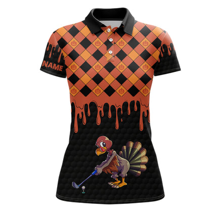 Golf Turkey Thanksgiving Golf Polo Shirt Orange Pumpkin Custom Golf Tops For Women Golf Gifts LDT0873