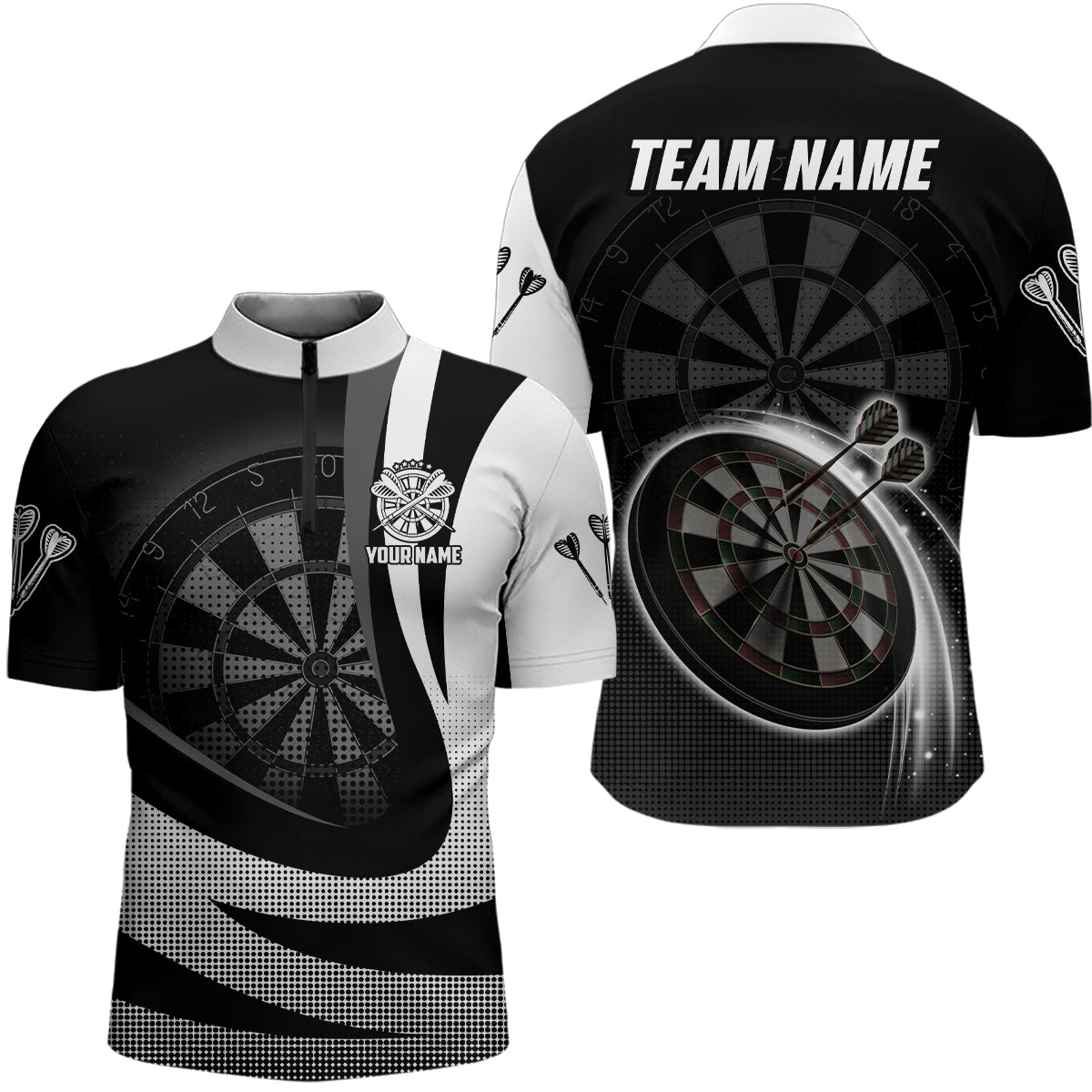 Personalized Black White 3D Darts Quarter-Zip Shirt Custom Cool Darts Team Jersey For Men LDT1076