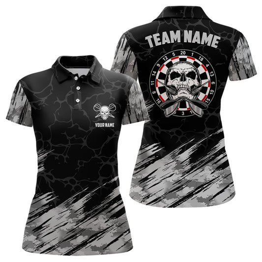 Personalized All Over Print Skull Darts Women Polo Shirt Grey Black Dart Jerseys For Women LDT1077