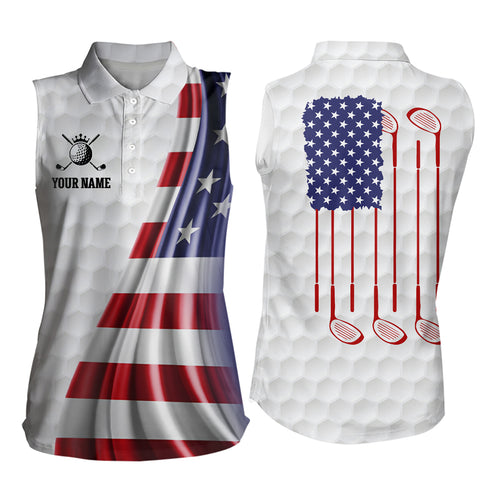 3D American Flag Womens Sleeveless Golf Polo Shirt Custom Patriotic Golf Tops For Women Golfing Gifts LDT1071